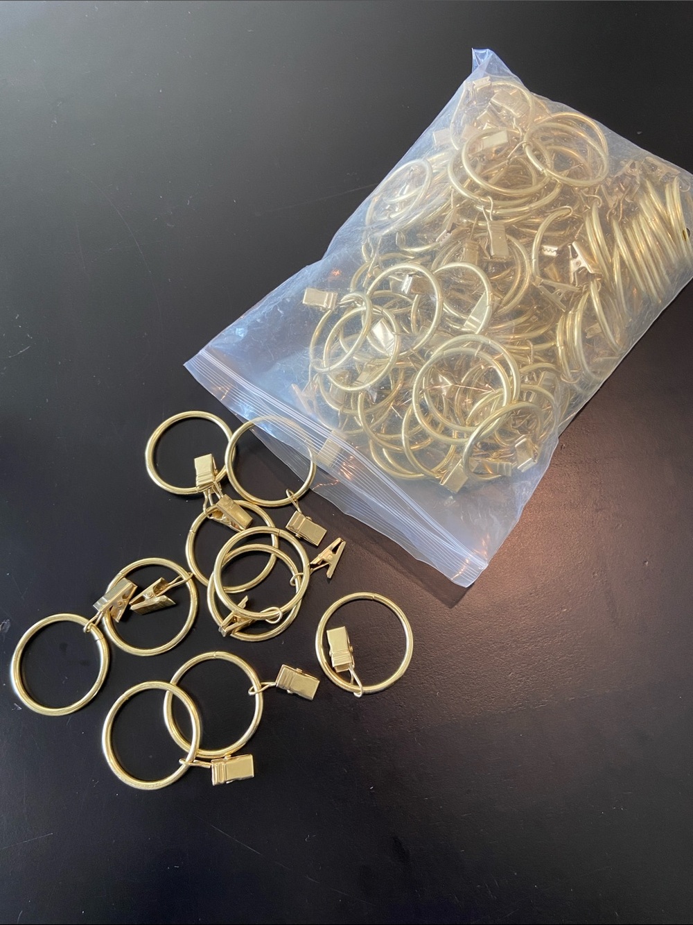 100 gold drapery curtain rings with clips 1.5" metal rings hangers